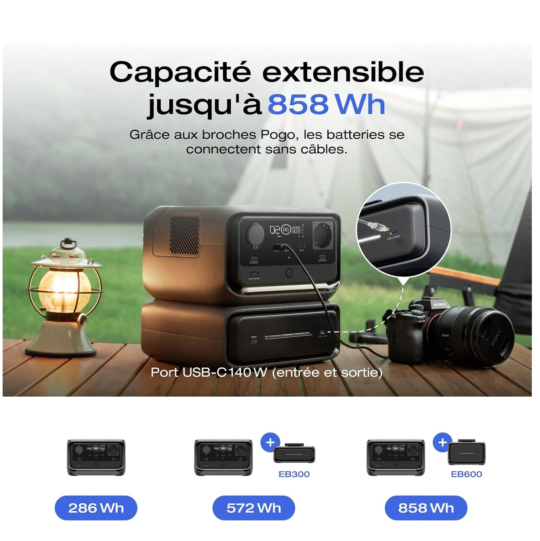 Pack sonorisation PA complet pour vos événements avec batterie extensible jusqu’à 858 Wh et ports USB-C.