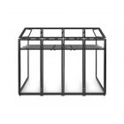 DJ BOOTH XXL: structure métallique noire pour installation DJ, table et compartiments robustes, cadre spacieux et modularité professionnelle.