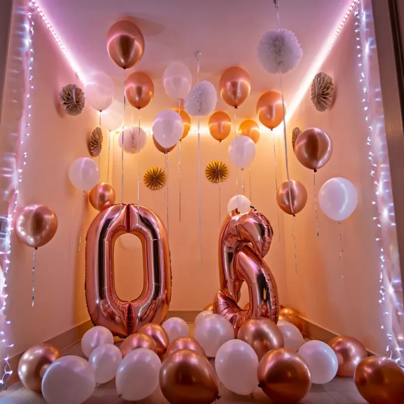 Décoration anniversaire adulte chic avec ballons et guirlandes