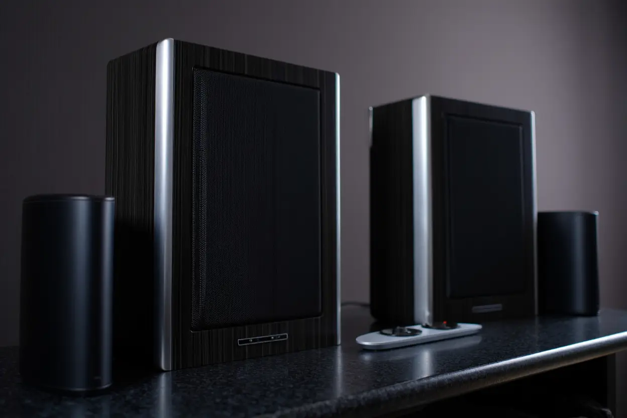 Enceintes haut de gamme avec matériaux nobles et design sophistiqué