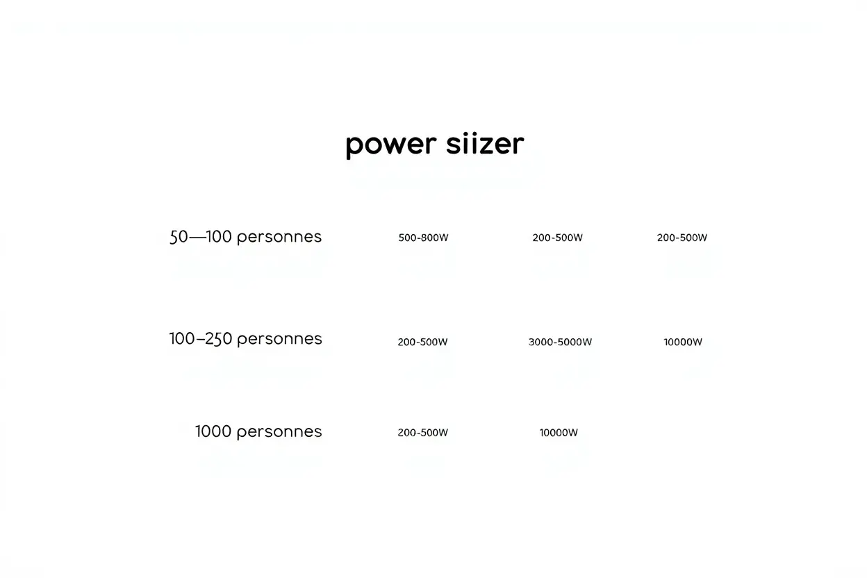 Tableau de dimensionnement puissance RMS