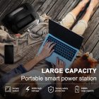 Power Station 388Wh/300W en usage, sur une terrasse, avec ordinateur portable et smartphone connectés; chien à côté et texte « LARGE CAPACITY » sur l’image.