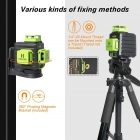 Niveau laser vert Huepar monté sur trépied avec braket magnétique pivotant à 360°, utilisé pour mesures et nivellement. Context: Niveau Laser Vert - Sono Médoc.