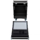 Logitech CHIMP G2 TOUR PACK : console lumière avec écran tactile et contrôles sur un boîtier rigide, transportable sur chariot.