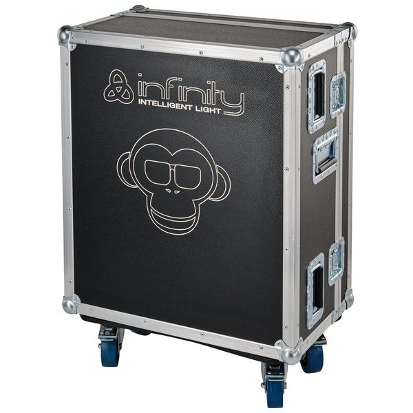 CHIMP G2 TOUR PACK : Console lumière Bordeaux – Sono Médoc, box de transport rigide avec logo infinity et roulettes bleues.